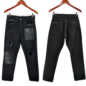 Reformation x Levis Redone Women Jeans 30in Waist 501 Black Distressed Grunge